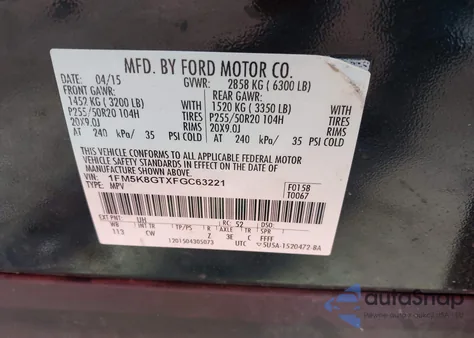 2015 Ford Explorer Sport z USA, uszkodzony, nr VIN 1FM5K8GTXFGC63221